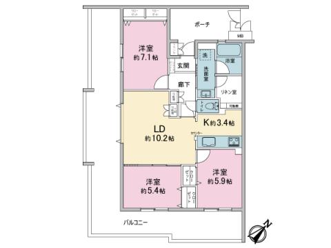 LDには特徴的なサッシを含むガーデンバルコニーがあります。
